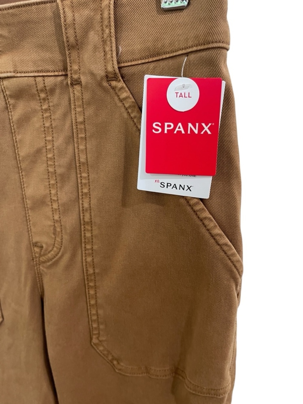 NWT Spanx High Waist Stretch Twill Cargo Skinny Pants SZ M TALL Brown Honey Glow - Picture 3 of 6
